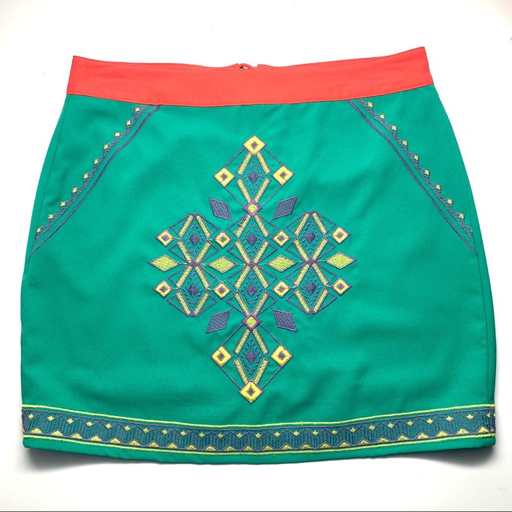 Flying Tomato Teal Tribal Embroidered Mini Skirt